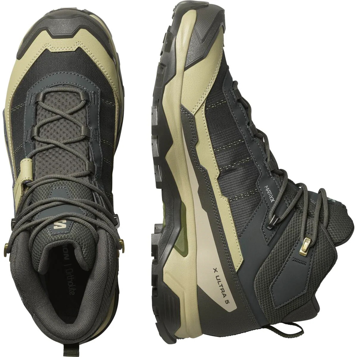 SALOMON X Ultra 5 Mid GTX peat/gray green/blue nights shoes - Image 3